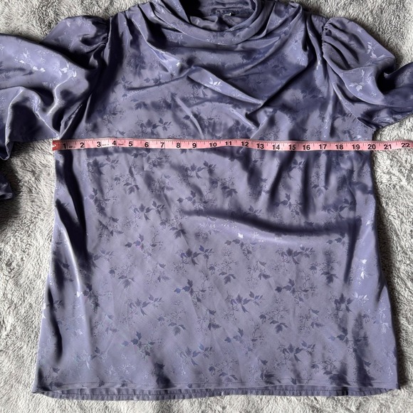 Vintage Alexandria Purple Satin Floral Jacquard Mock Neck Puff Sleeve Blouse 10 - Picture 6 of 8